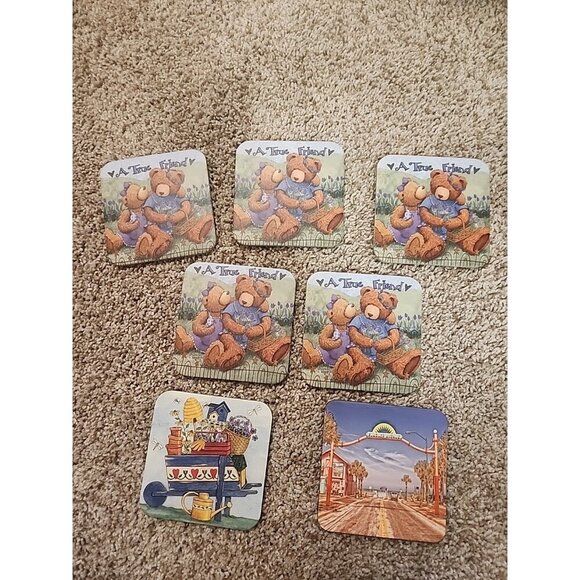 A True Friends Bear Coasters And Wooden Coaster Holder Set Of 5 Plus 2 Random - Picture 2 of 7